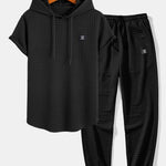 Waffle Hooded Arc Hem T-Shirt & Jogger Pants