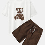 Checkerboard Dissolving Bear Drop Shoulder Oversize T-Shirt & Corduroy Shorts