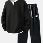 Relax Fit Long Sleeve 2 In 1 Waffle T-Shirt & Relax Fit Straight Leg Jersey Cargo Pants
