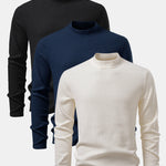 3 Pieces Long Sleeve Waffle Mock Neck T-Shirt