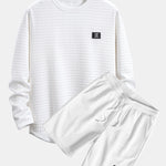 Long Sleeve Waffle Arc Hem T-Shirt & Waffle Drawstring Shorts