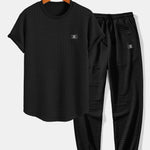 Short Sleeve Waffle Arc Hem T-Shirt & Jogger Pants
