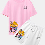 Graffiti Bear Print Drop Shoulder Oversize T-Shirt & Graffiti Bear Print Man Mid Length Shorts
