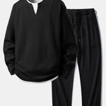 Relax Fit Waffle 2 In 1 Notched Collar T-Shirt & Drawstring Knitted Waffle Pants