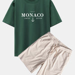 Monaco Slogan Print Drop Shoulder Oversize T-Shirt & Corduroy Drawstring Shorts