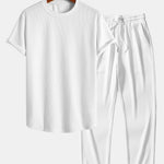 Muscle Fit Ribbed Arc Hem T-Shirt & Straight Leg Ribbed Pants