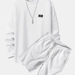 Long Sleeve Geometric Jacquard Arc Hem T-Shirt & Shorts