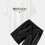 Monaco Slogan Print Drop Shoulder Oversize T-Shirt & Corduroy Drawstring Shorts