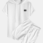 Waffle Hooded Arc Hem T-Shirt & Waffle Drawstring Shorts