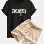 Regular Fit Beach Life Print Cotton T-Shirt & Drawstring Swim Shorts