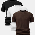 3 Pieces Ribbed Crew Neck Knit T-Shirt