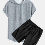 Striped Jacquard Hooded Arc Hem T-Shirt & Stripe Jacquard Shorts