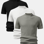 3 Pieces Ribbed Mock Neck Knit T-Shirt