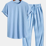 Muscle Fit Ribbed Arc Hem T-Shirt & Straight Leg Ribbed Pants
