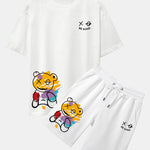 Graffiti Bear Print Drop Shoulder Oversize T-Shirt & Graffiti Bear Print Man Mid Length Shorts