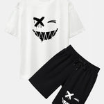 Dissolved Smiley Face Print Drop Shoulder Oversize T-Shirt & Shorts