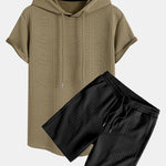 Geometry Jacquard Hooded Arc Hem T-Shirt & Geometric Jacquard Drawstring Shorts