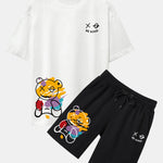 Graffiti Bear Print Drop Shoulder Oversize T-Shirt & Graffiti Bear Print Man Mid Length Shorts