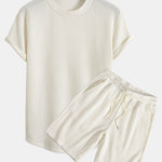 Knitted Waffle Arc Hem T-Shirt & Drawstring Waffle Shorts
