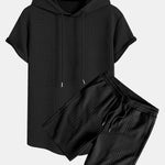 Geometry Jacquard Hooded Arc Hem T-Shirt & Geometric Jacquard Drawstring Shorts