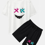 Graffiti Smiley Face Print Drop Shoulder Oversize T-Shirt & Shorts