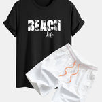 Regular Fit Beach Life Print Cotton T-Shirt & Drawstring Swim Shorts