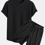 Knitted Waffle Arc Hem T-Shirt & Drawstring Waffle Shorts