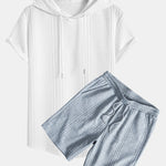 Geometry Jacquard Hooded Arc Hem T-Shirt & Geometric Jacquard Drawstring Shorts