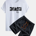 Regular Fit Beach Life Print Cotton T-Shirt & Drawstring Swim Shorts