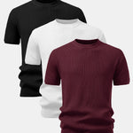 3 Pieces Ribbed Crew Neck Knit T-Shirt