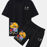 Graffiti Bear Print Drop Shoulder Oversize T-Shirt & Graffiti Bear Print Man Mid Length Shorts