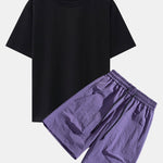 Los Angeles Illustration Bear Print Drop Shoulder Oversize T-Shirt & Patch Pocket Drawstring Shorts
