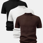 3 Pieces Ribbed Mock Neck Knit T-Shirt