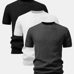 3 Pieces Ribbed Crew Neck Knit T-Shirt