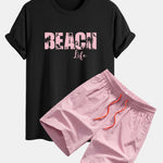 Regular Fit Beach Life Print Cotton T-Shirt & Drawstring Swim Shorts