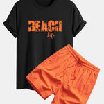 Regular Fit Beach Life Print Cotton T-Shirt & Drawstring Swim Shorts
