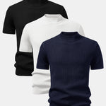 3 Pieces Ribbed Mock Neck Knit T-Shirt