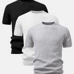 3 Pieces Ribbed Crew Neck Knit T-Shirt