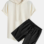 Striped Jacquard Hooded Arc Hem T-Shirt & Stripe Jacquard Shorts