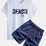 Regular Fit Beach Life Print Cotton T-Shirt & Drawstring Swim Shorts