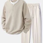 Raglan Sleeve 2 In 1 Waffle T-Shirt & Single Pleat Drawstring Straight Leg Pants