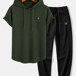 Waffle Hooded Arc Hem T-Shirt & Jogger Pants