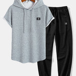 Waffle Hooded Arc Hem T-Shirt & Jogger Pants