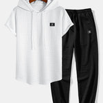 Waffle Hooded Arc Hem T-Shirt & Jogger Pants