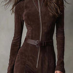 Lunori™ | Alessia Long Suede Dress