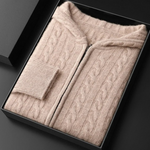 PREMIUM CASHMERE CABLE KNIT ZIPPER HOODIE