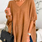 10 Colors V Neck Loose Fit Solid Poncho Sweater