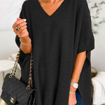 10 Colors V Neck Loose Fit Solid Poncho Sweater