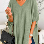 10 Colors V Neck Loose Fit Solid Poncho Sweater