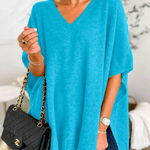 10 Colors V Neck Loose Fit Solid Poncho Sweater